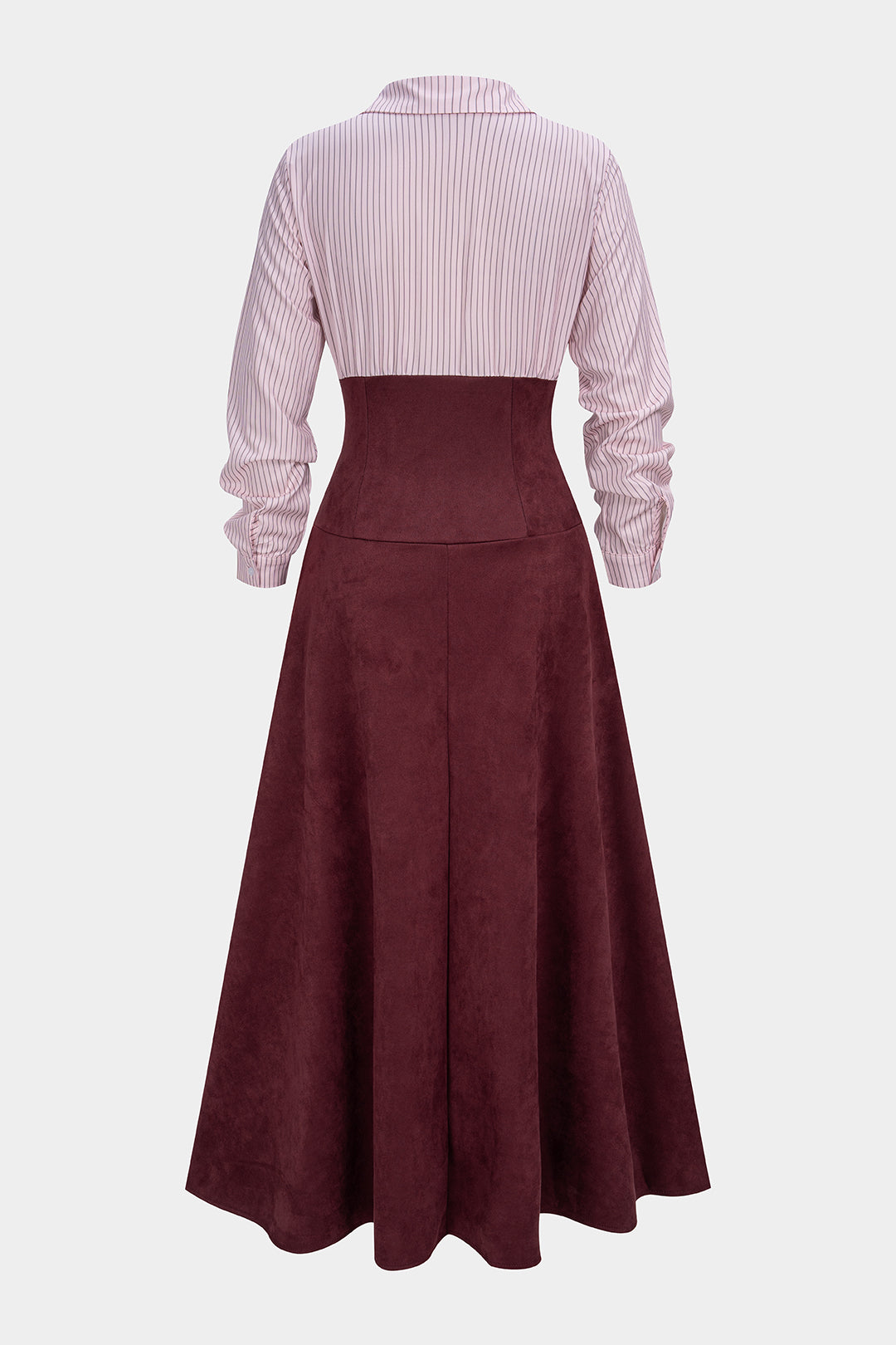 Contrast Stripes Print Ruched Long Sleeve Maxi Dress