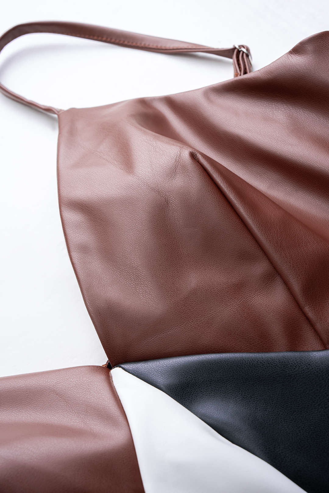 Faux Leather Contrast Slip V-Neck Sleeveless Maxi Dress