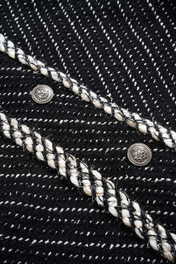 Knit Contrast Metallic Button Lapel Outerwear