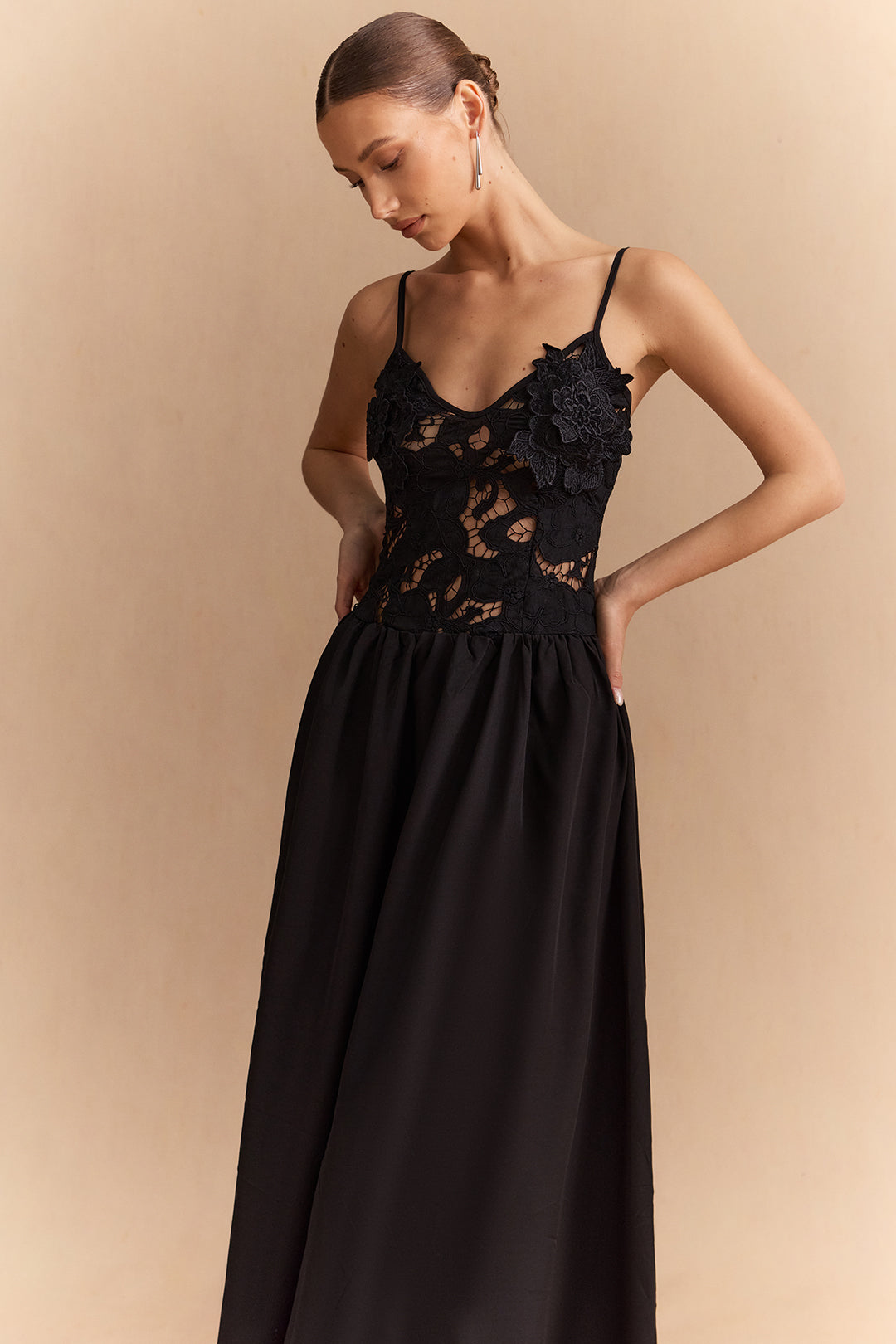 Patchwork Lace Hollow Out Slip Sleeveless Maxi Dress