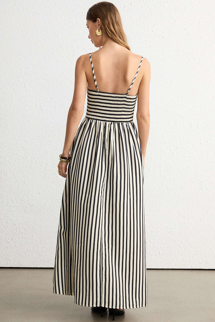 Striped Pocket Sleeveless Maxi Dress