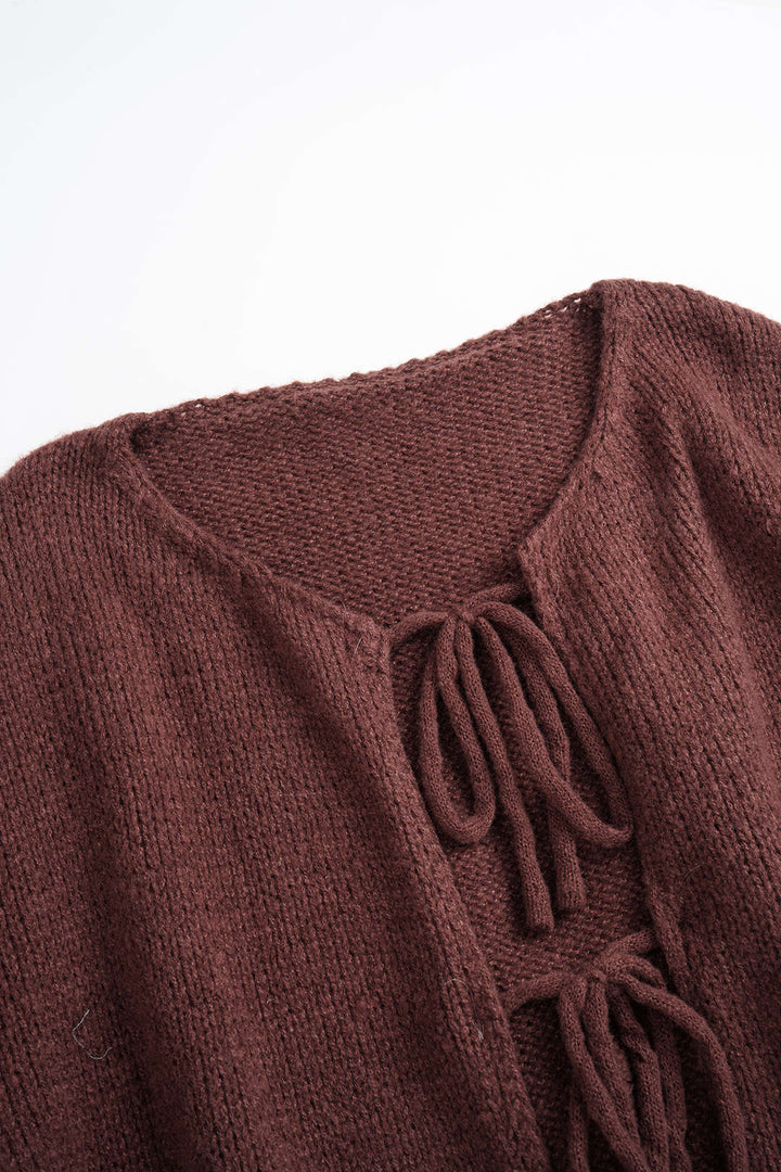 Knit Round Neck Tie-Up Cardigan