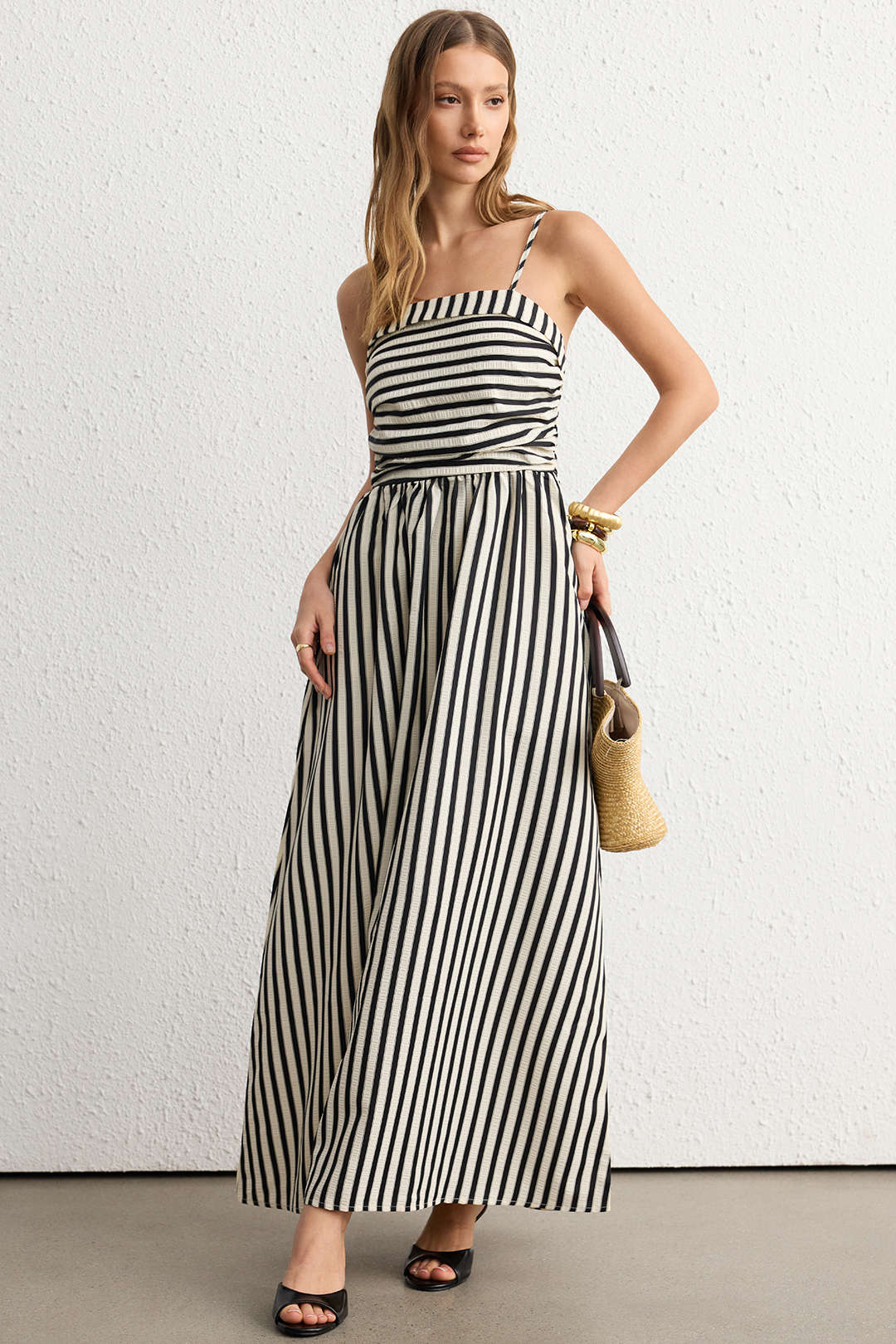 Striped Pocket Sleeveless Maxi Dress