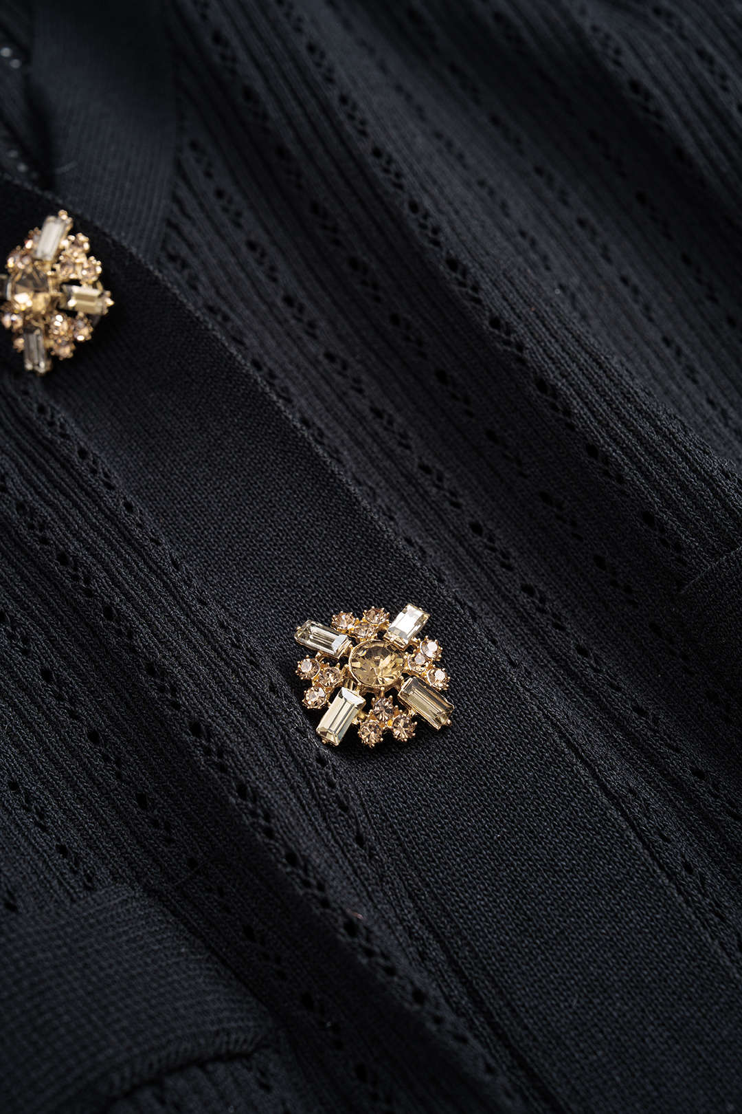 Knit Ruffle V-Neck Metallic Button Cardigan