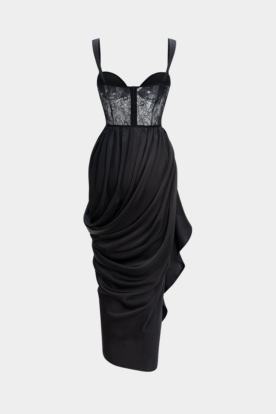 Satin Patchwork Ruched Asymmetrical Sleeveless Maxi Dress