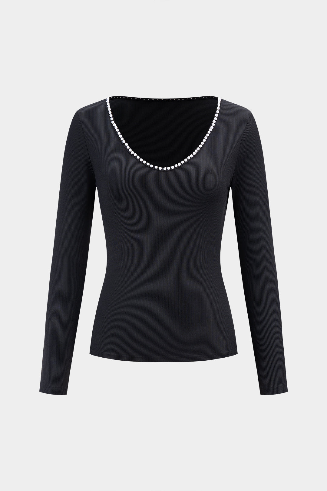 Knit Pearl Decor Long-Sleeve Top