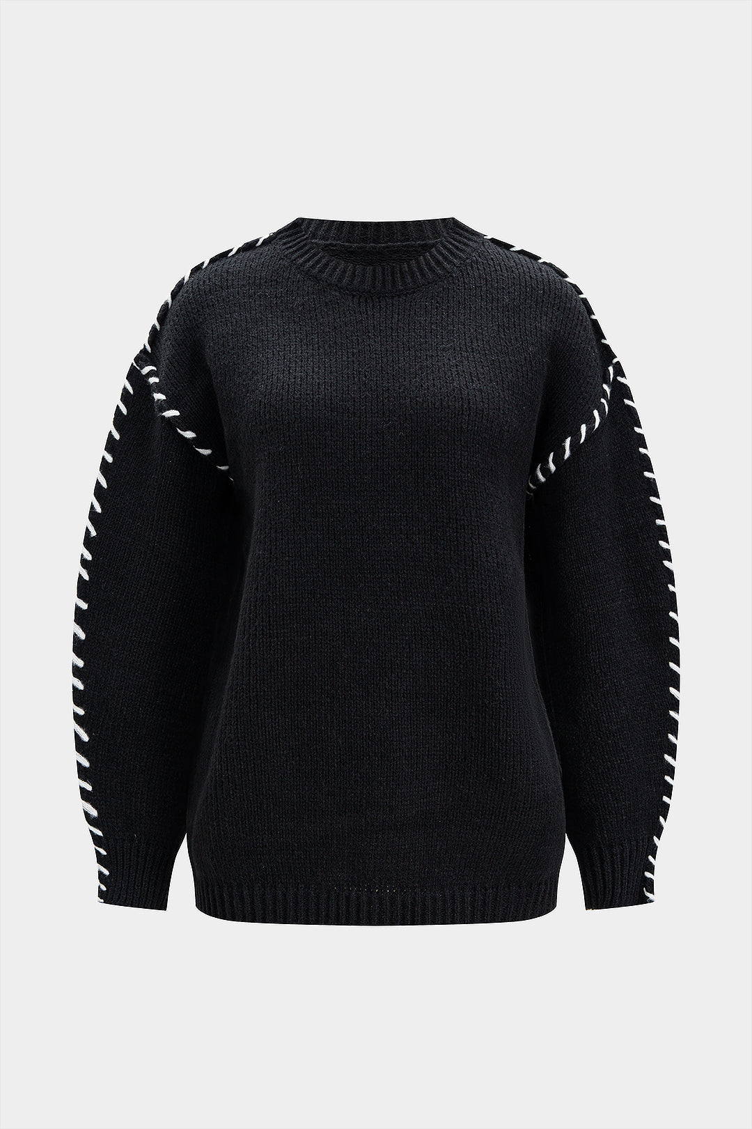Knit Round Neck Contrast Long-Sleeve Top