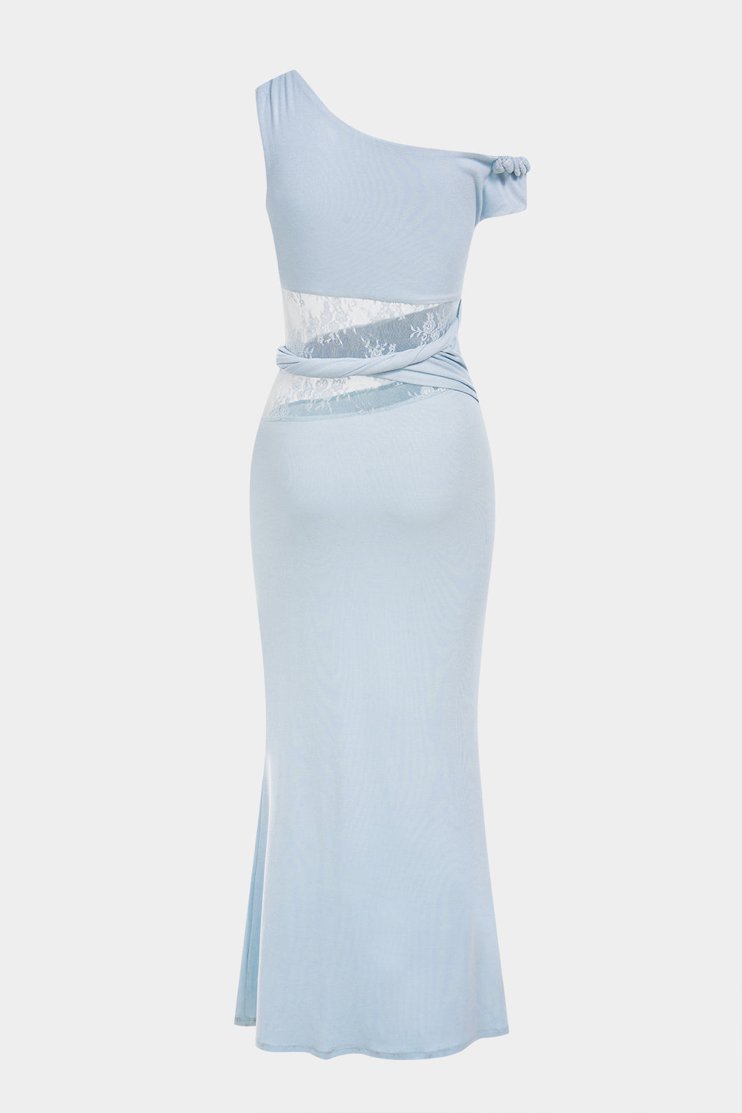 Lace Patchwork One Shoulder Twist Knot Sleeveless Maxi Dress