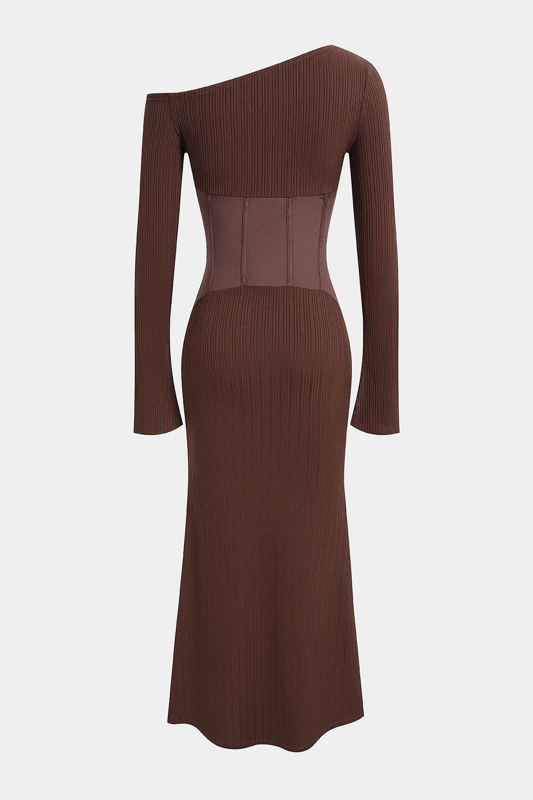 One Shoulder Corset Tie Back Long Sleeve Maxi Dress