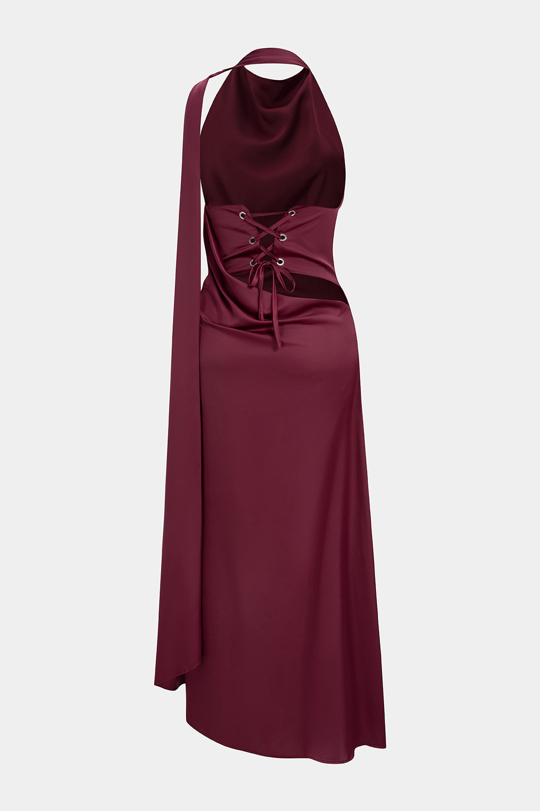 Halter Neck Satin Tie-Back Backless Sleeveless Maxi Dress