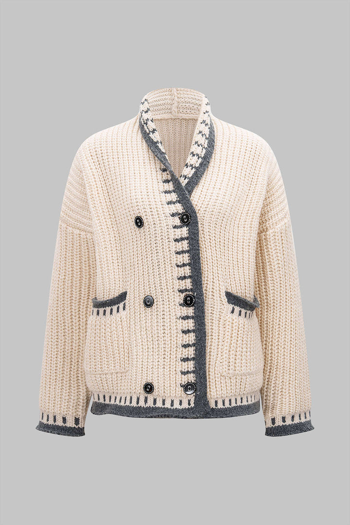 Knit Color Block Button Long Sleeve Cardigan