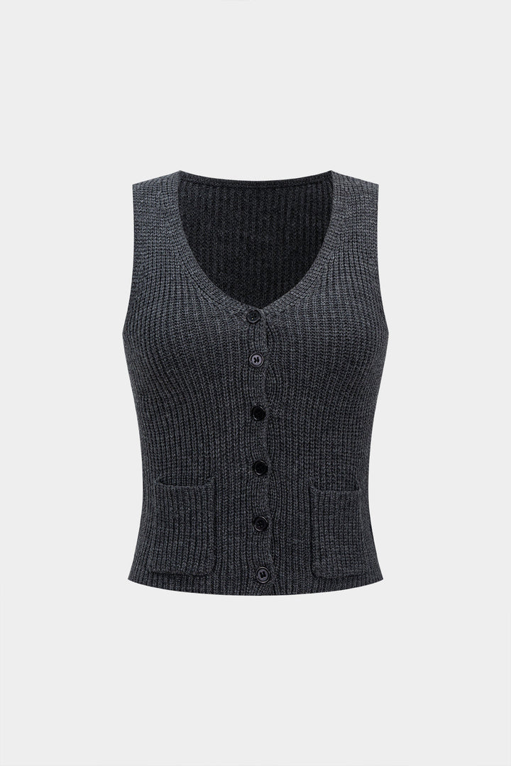 Knit V-neck Button Vest