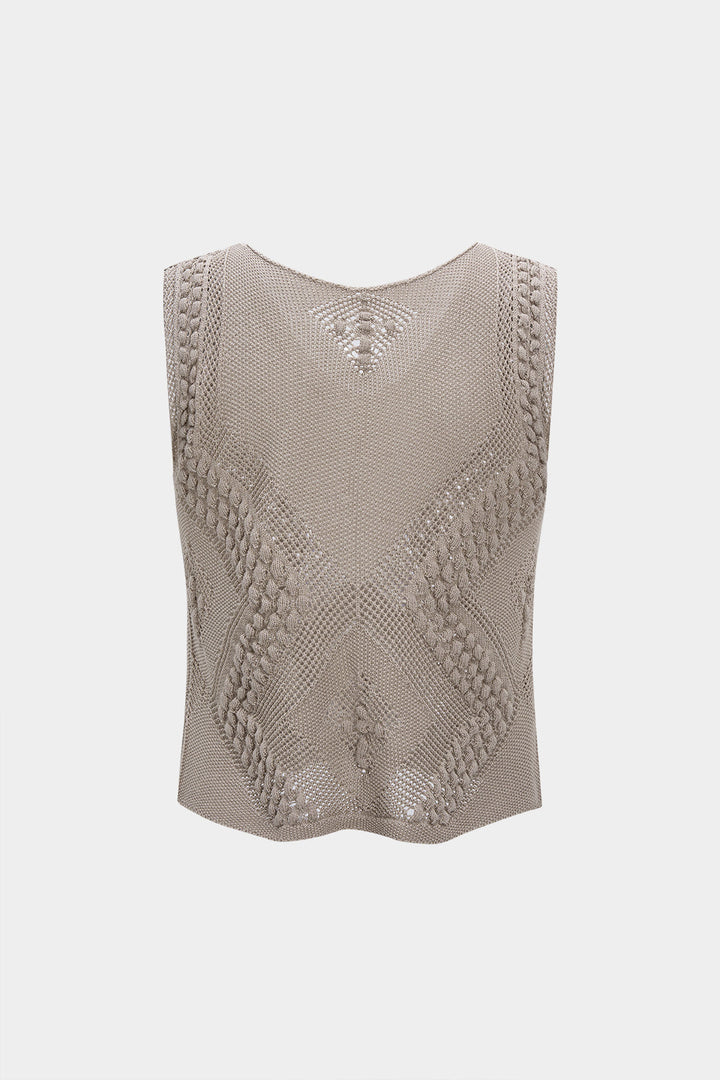 Knit V-Neck Hollow Out Tank Top