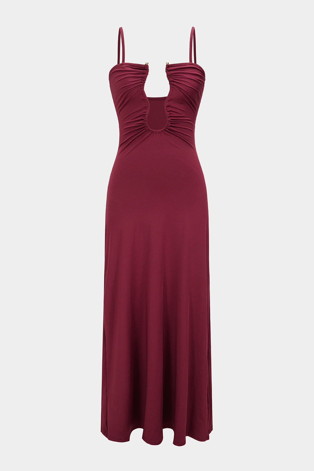 Cut Out Ruched Sleeveless Backless Slip Maxi Dress