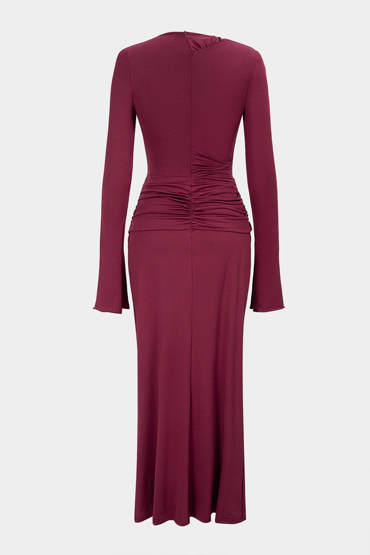 Asymmetrical Cut Out Ruched Long Sleeve Maxi Dress