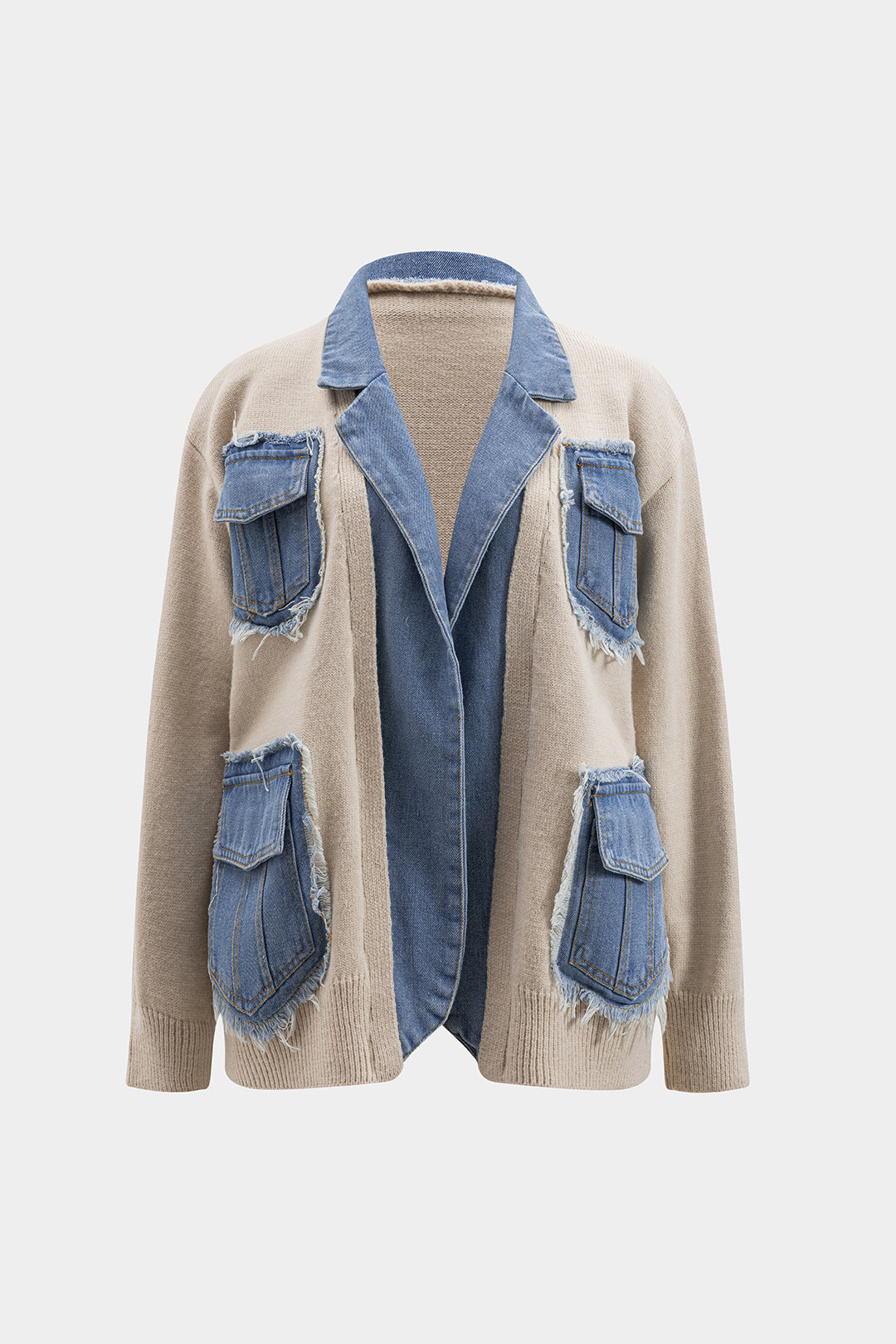 Ripped Pocket Patchwork Sweater Cardigan