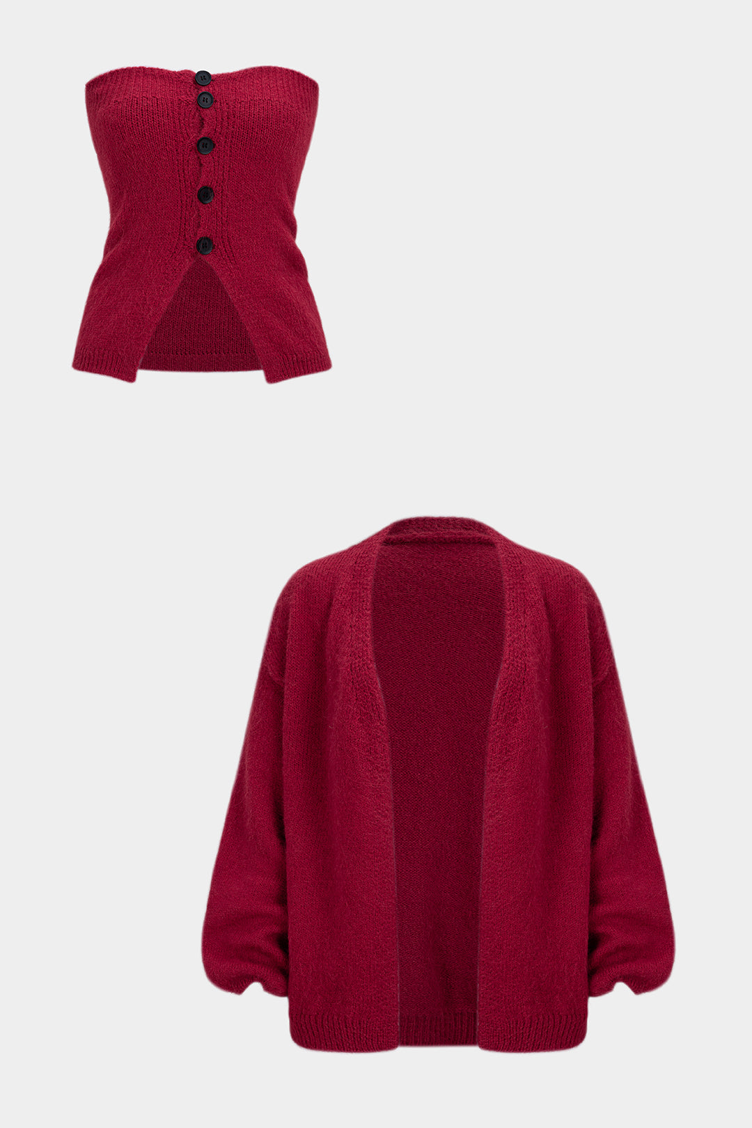 Knit Button Tube Top And Cardigan Set