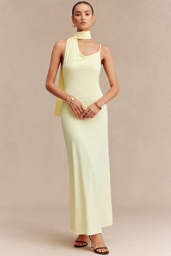 Halter Neck Asymmetrical Ruched Sleeveless Maxi Dress