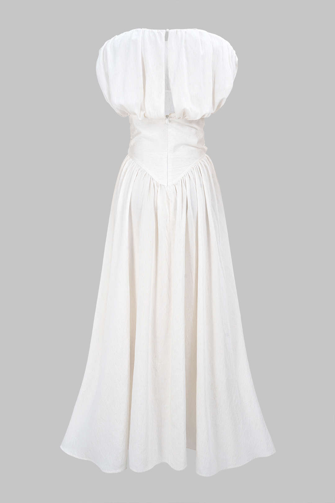 Linen Round Neck Ruched Backless Sleeveless Maxi Dress