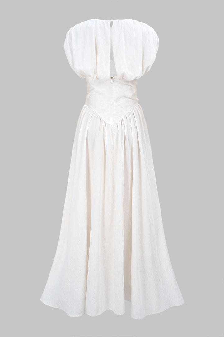 Linen Round Neck Ruched Backless Sleeveless Maxi Dress