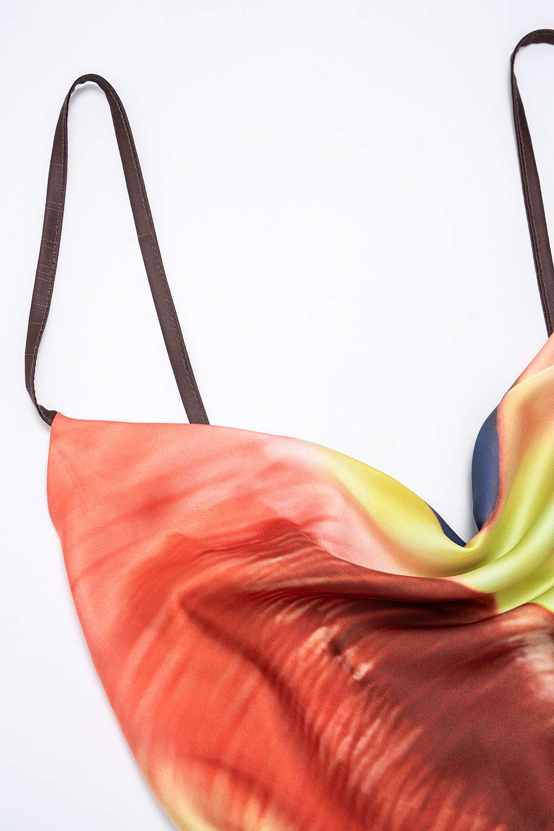 Tie Dye Print Satin Draped Cowl Neck Sleeveless Maxi Dress