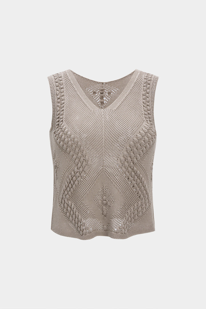 Knit V-Neck Hollow Out Tank Top