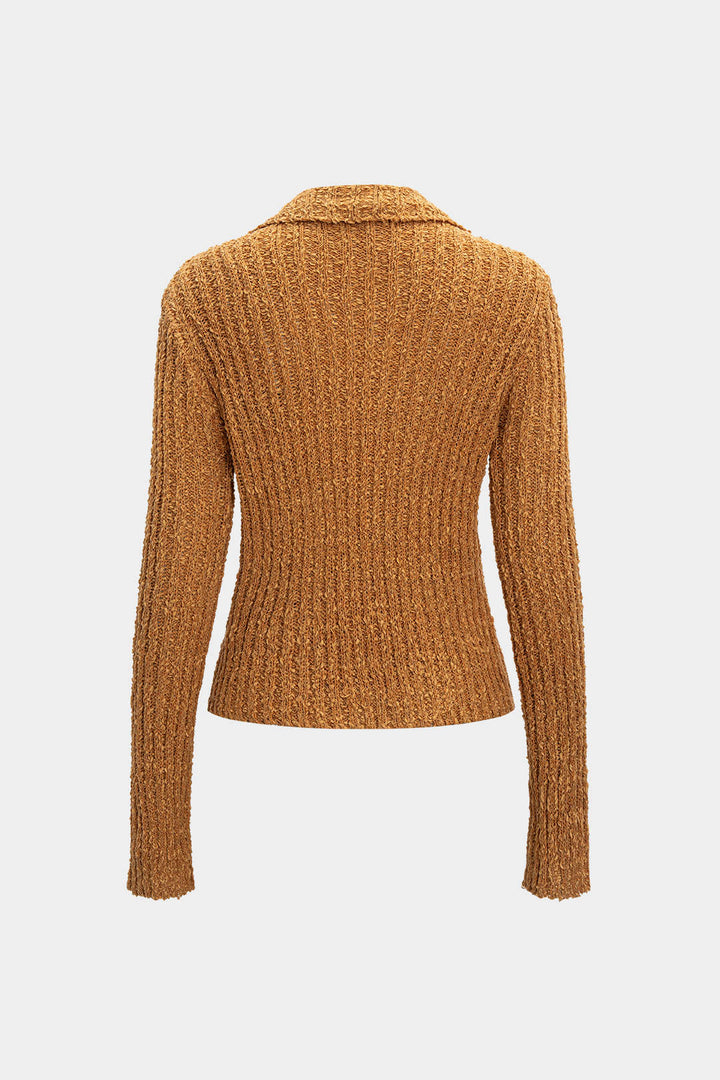Knit Ribbed Button Long-Sleeve Top