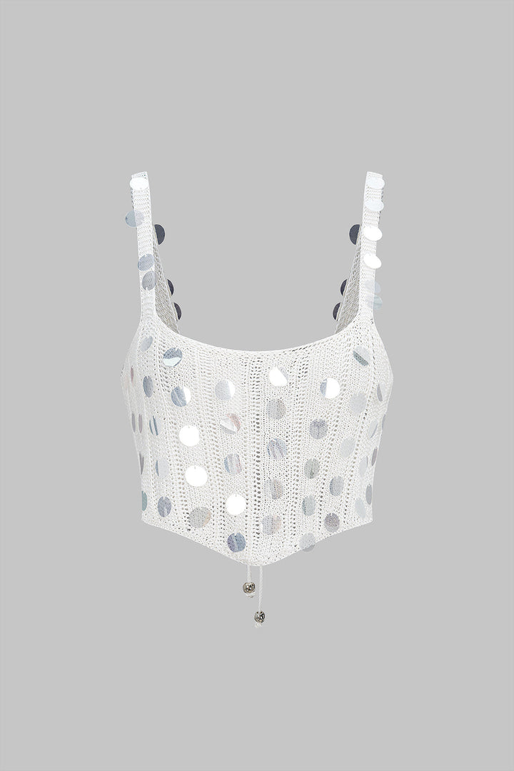 Knit Sequined Tie Back Tank Top
