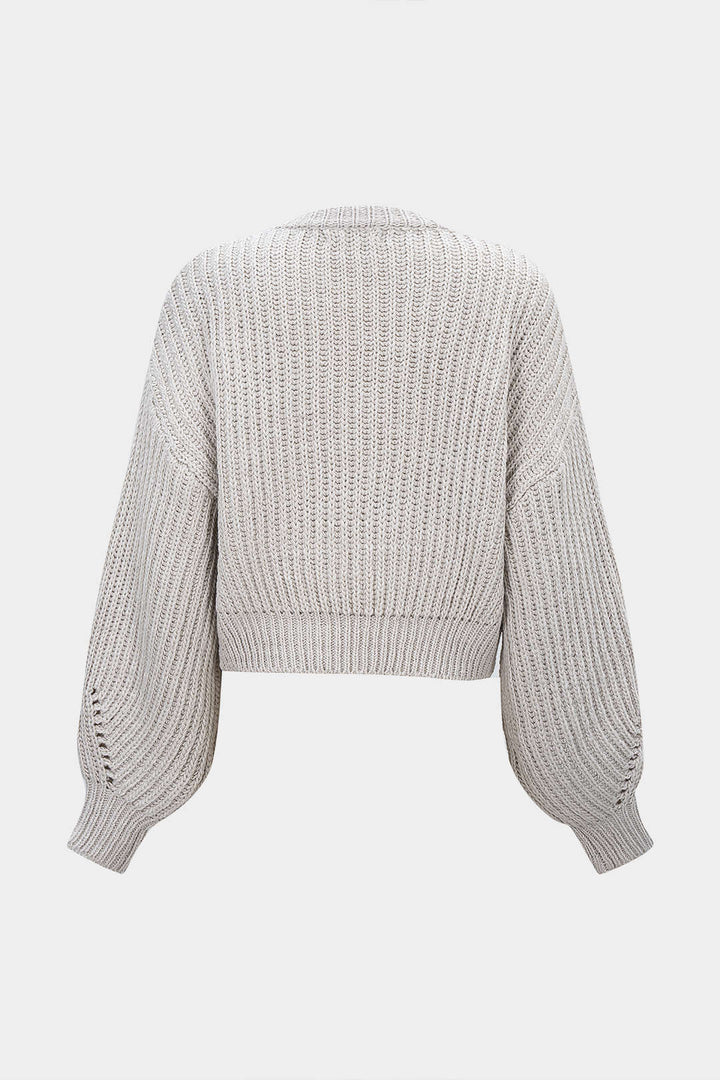Knit Beaded Decor Round Neck Long-Sleeve Top