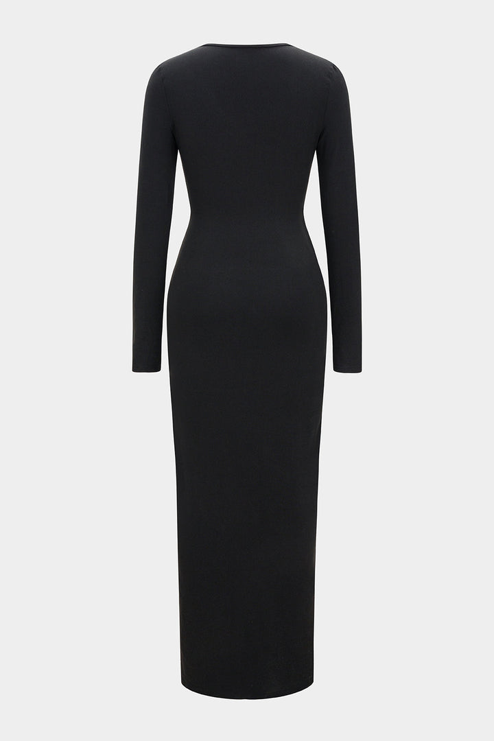 Metallic Decor V-Neck Cut Out Long Sleeve Maxi Dress