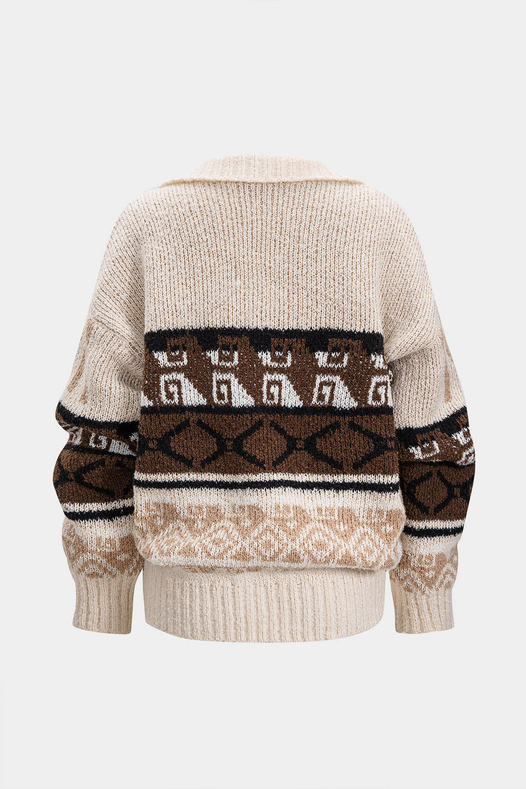 Knit Fair Island Print Button Cardigan