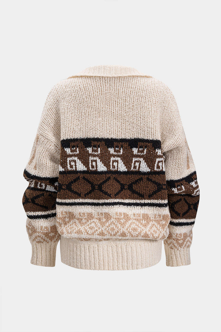Knit Fair Island Print Button Cardigan