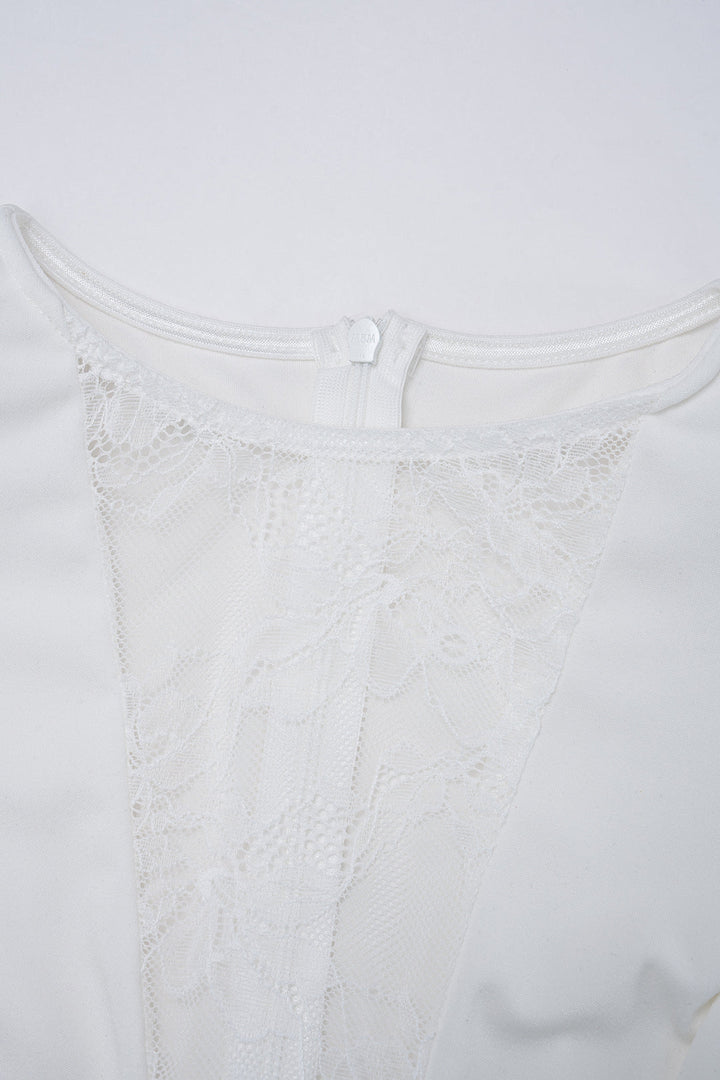 Sheer Lace Patchwork Round Neck Long Sleeve Maxi Dress