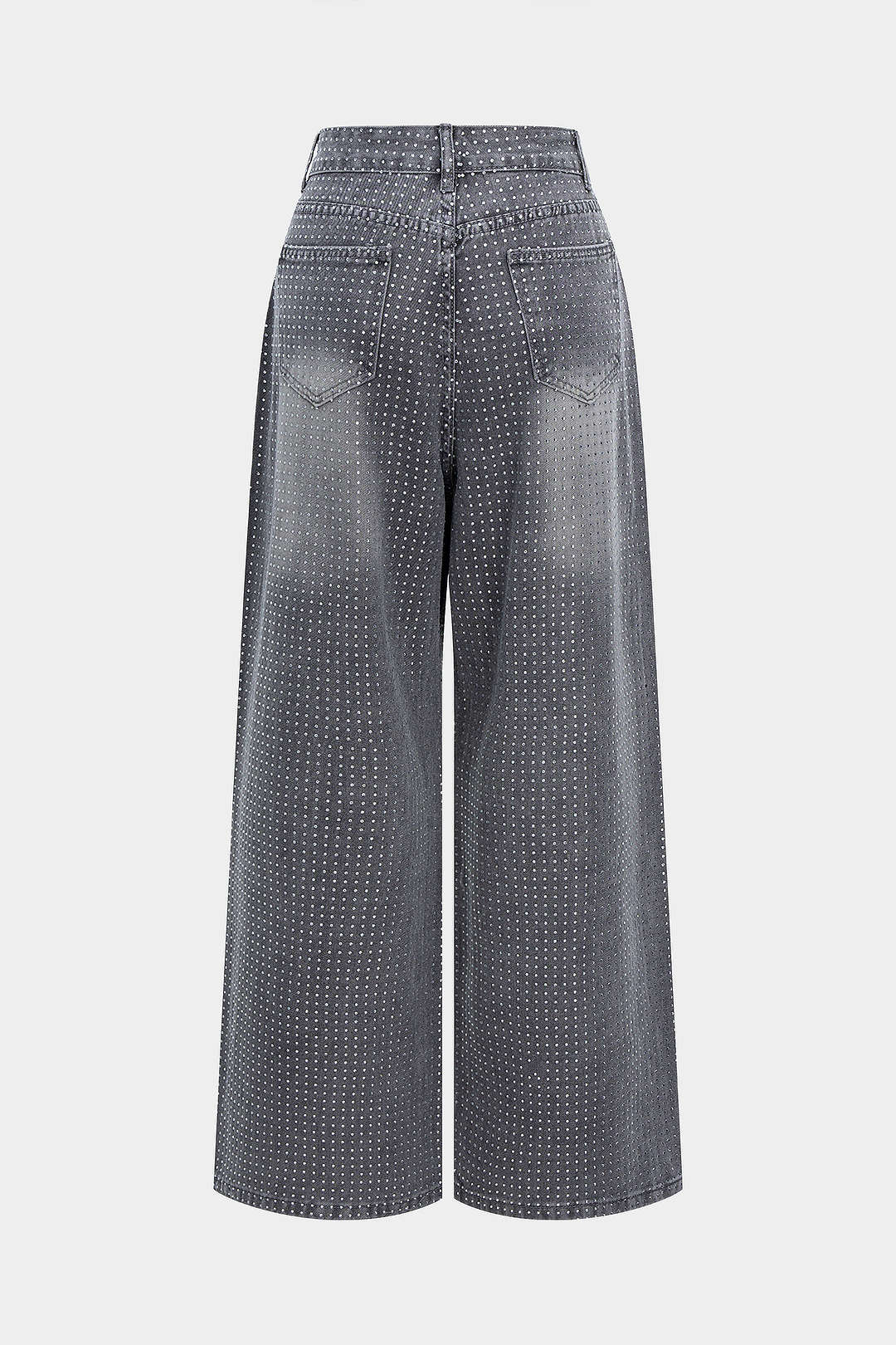 Denim Rhinestone High Waist Straight Leg Jeans