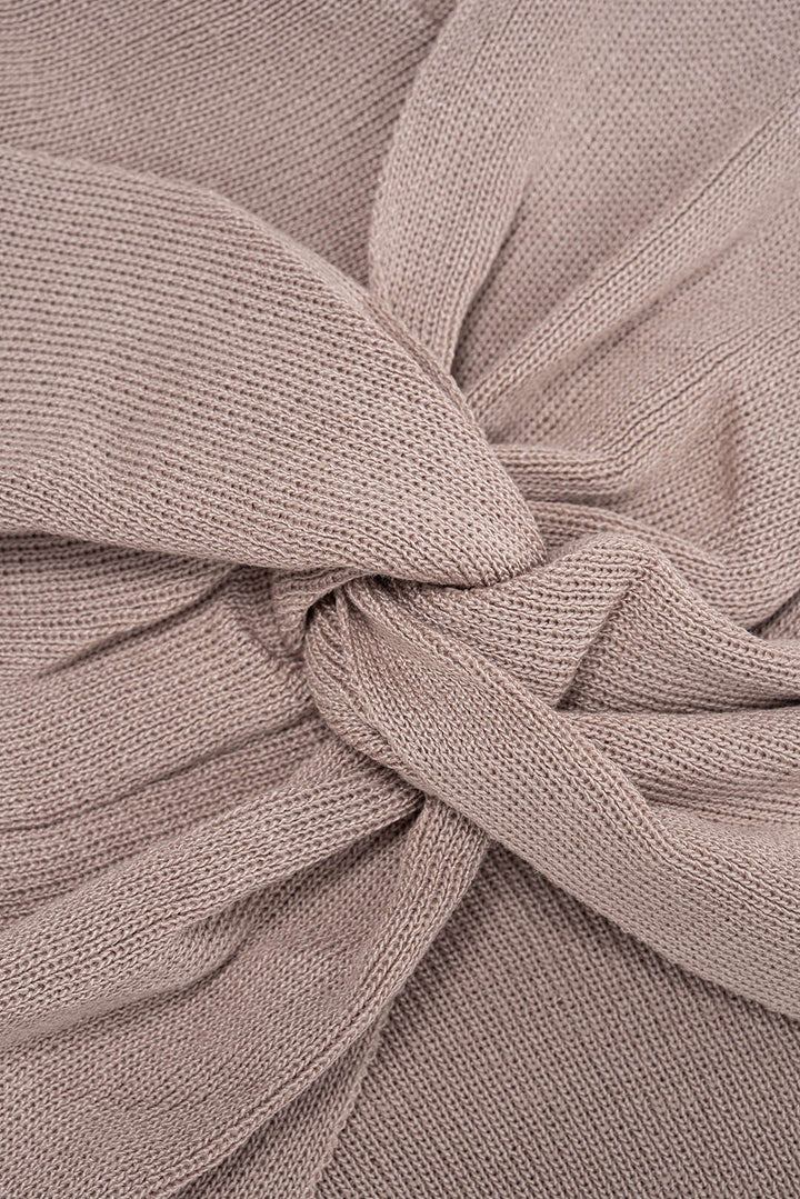 Knit V-Neck Twist Knot Ruched Short-Sleeve Top
