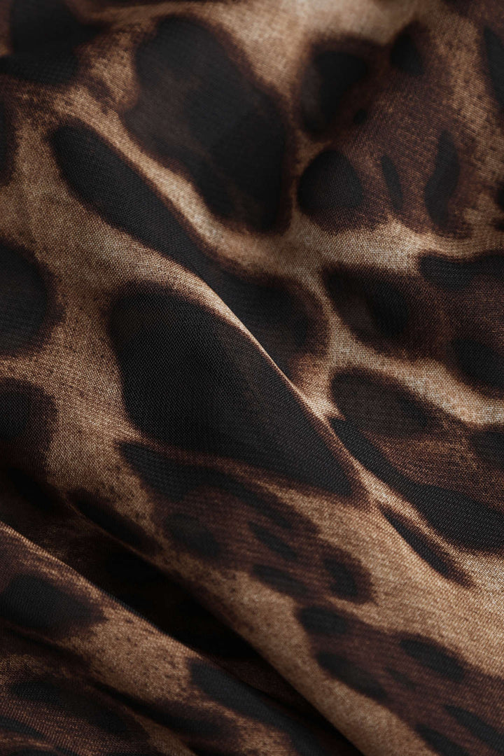 Leopard Print Sheer Draped Maxi Dress