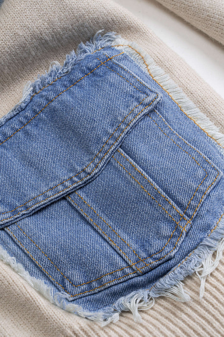 Ripped Pocket Patchwork Sweater Cardigan