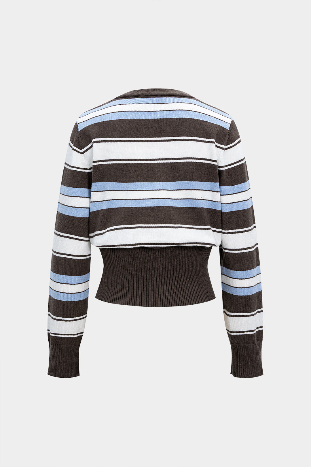 Knit Contrast Stripes Print V-Neck Button Long-Sleeve Top