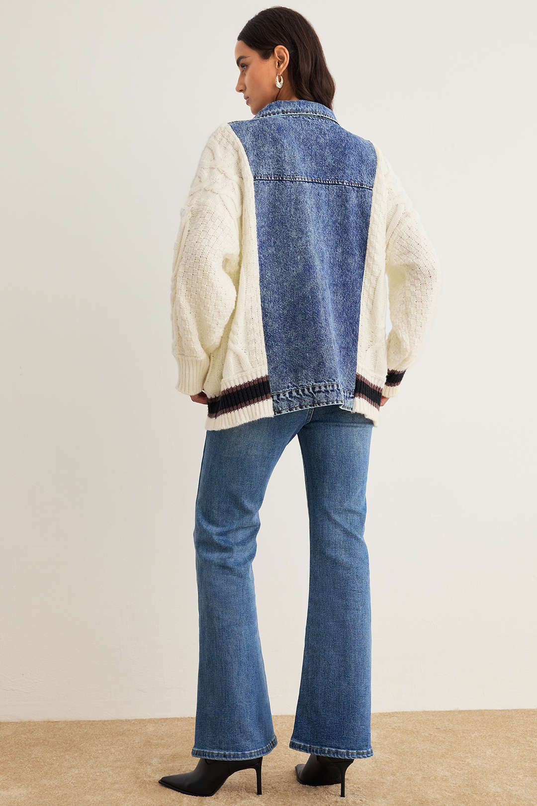 Knit Denim Patchwork Sweater Cardigan