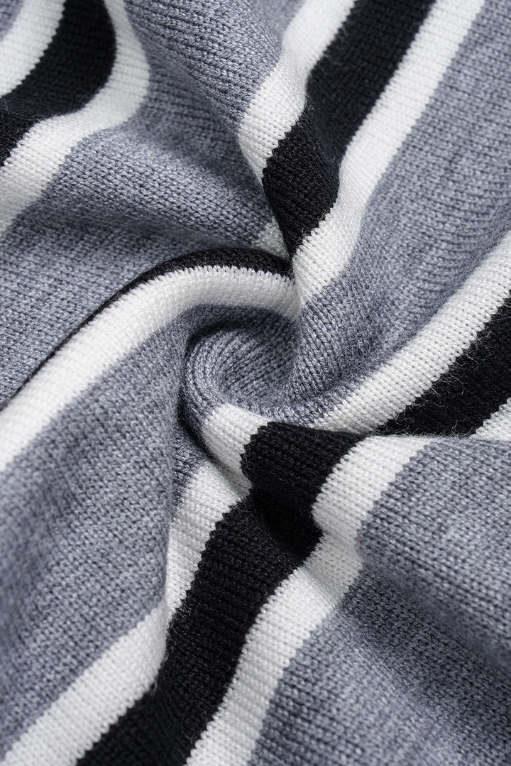 Knit Stripes Contrast Print One Shoulder Long-Sleeve Top