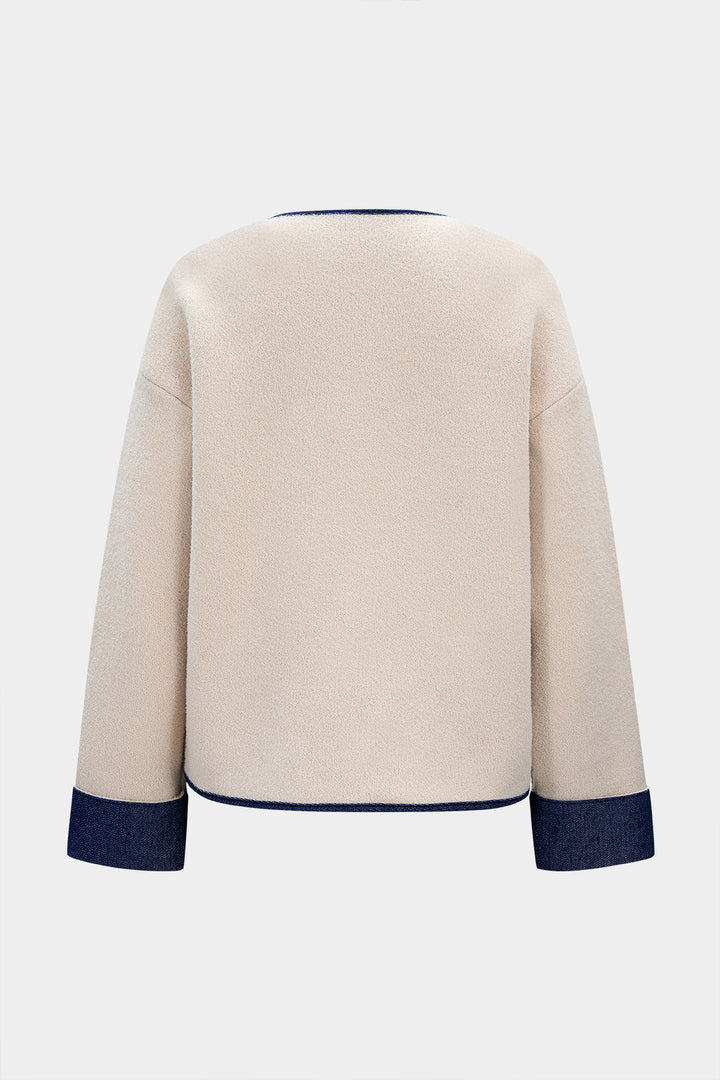 Knitted Denim Patchwork Pocket Cardigan