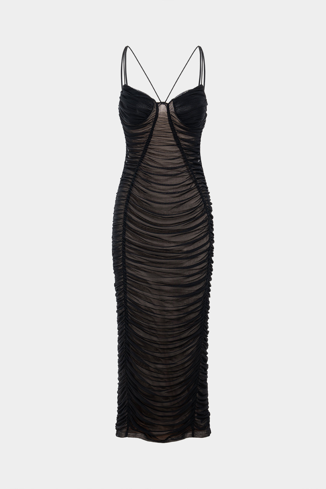 Mesh Patchwork V-Neck Backless Sleeveless Maxi Dress