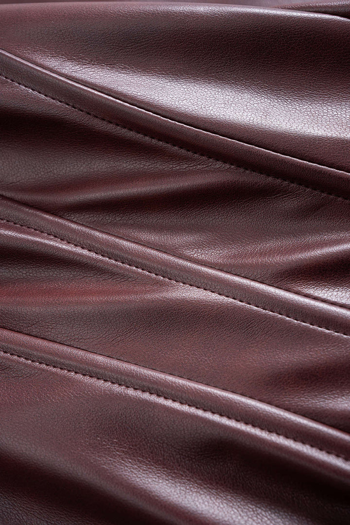 Faux Leather Patchwork Ruched Asymmetrical Sleeveless Maxi Dress