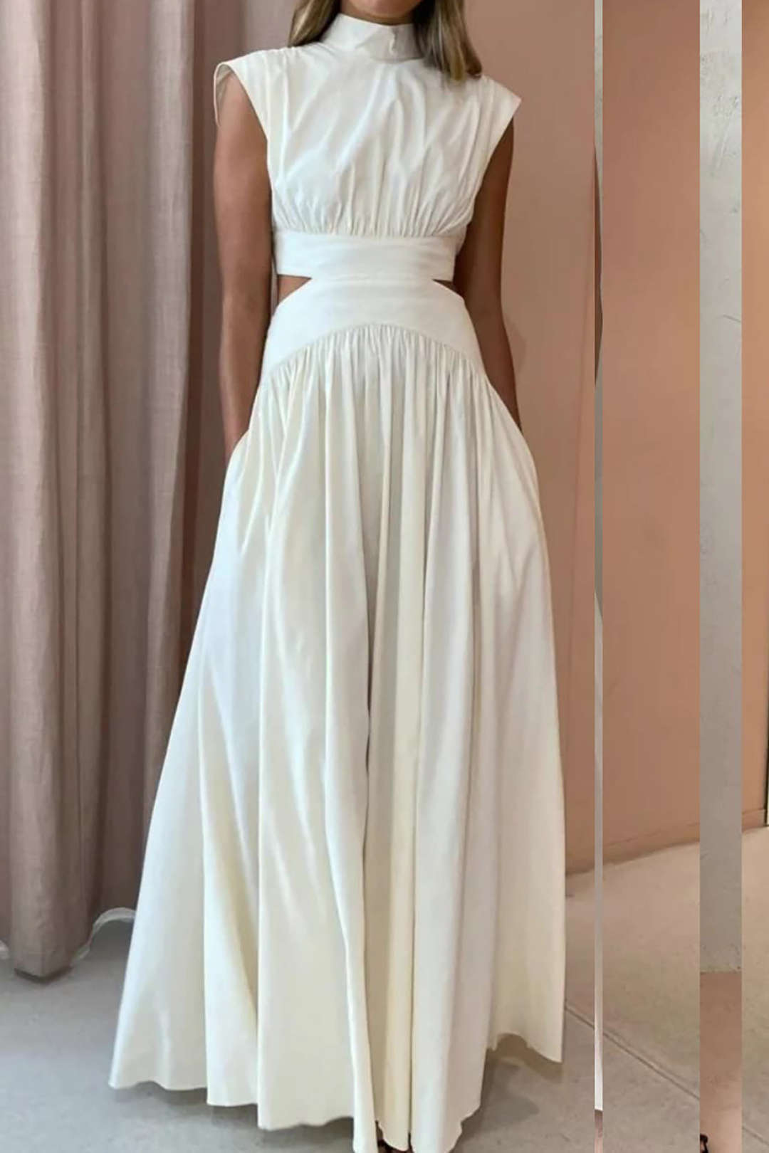 Mock Neck Cut Out Ruched Maxi Dress