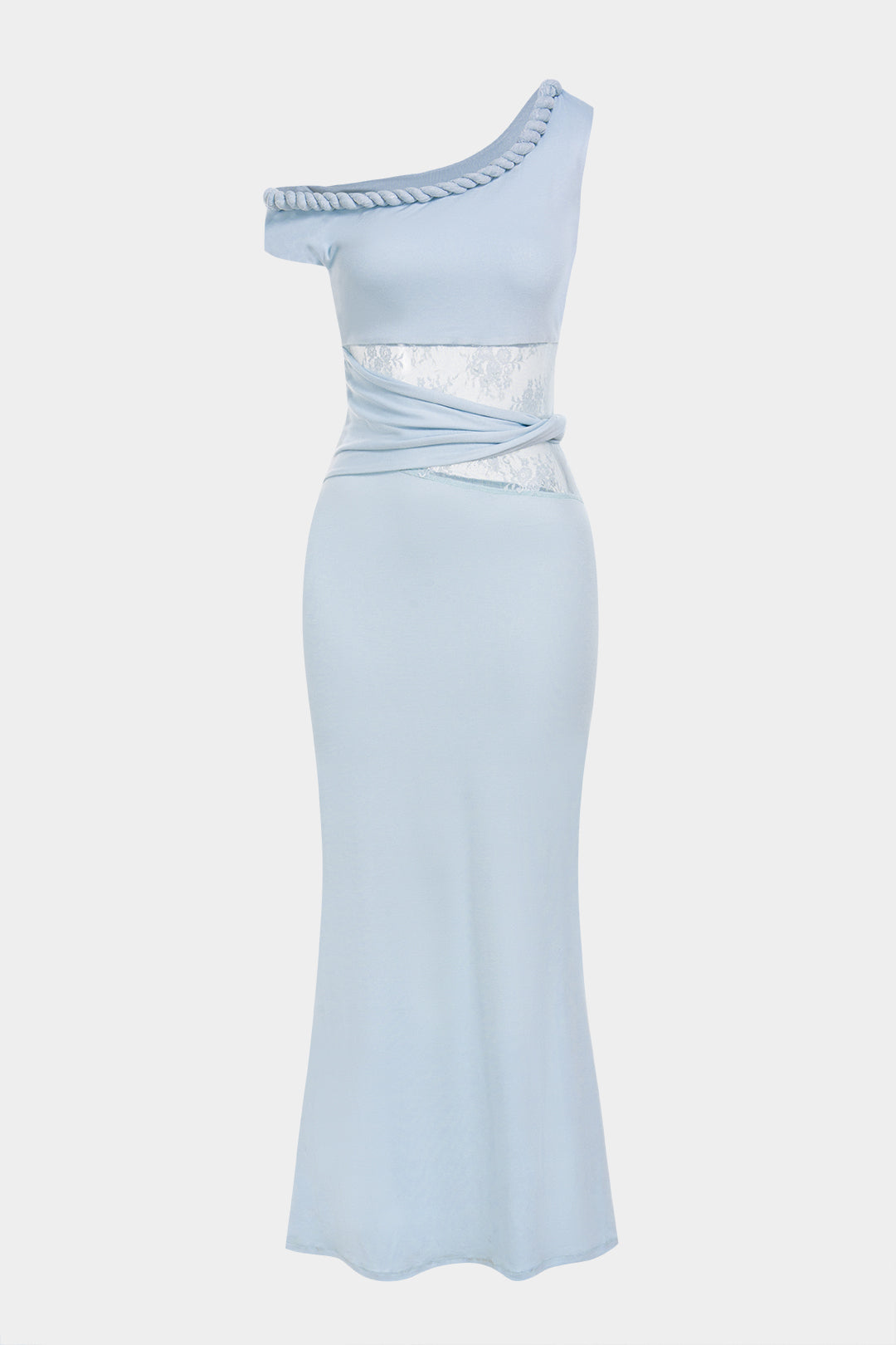 Lace Patchwork One Shoulder Twist Knot Sleeveless Maxi Dress