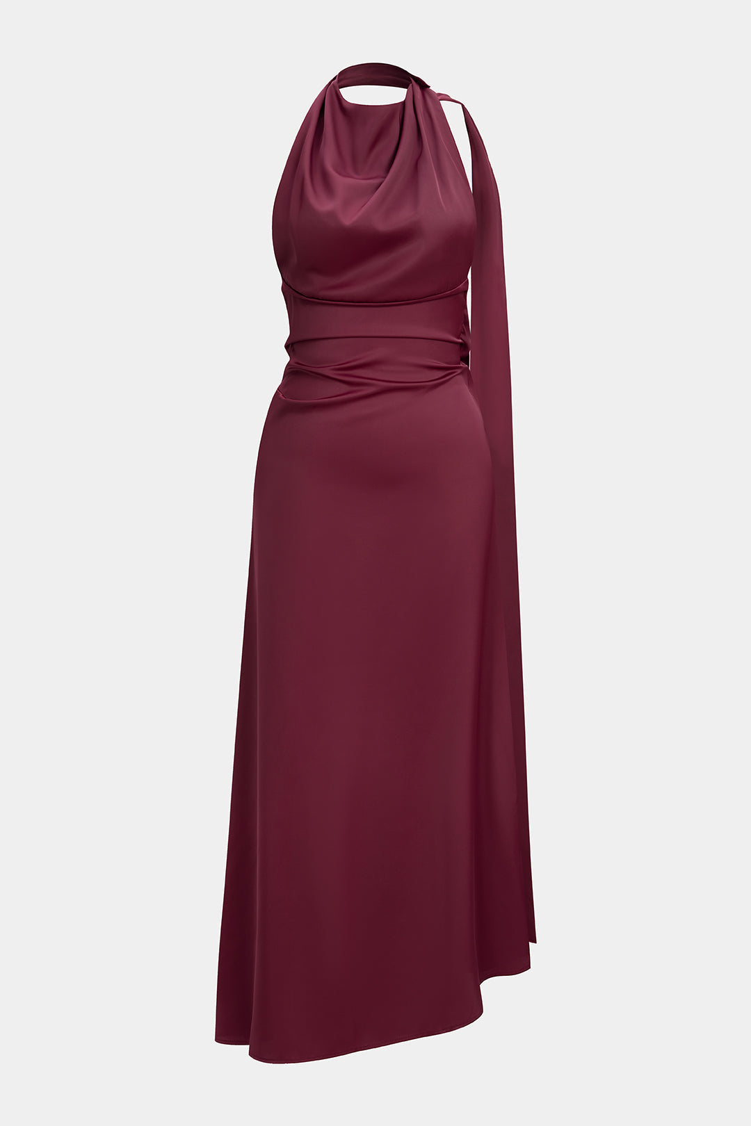 Halter Neck Satin Tie-Back Backless Sleeveless Maxi Dress