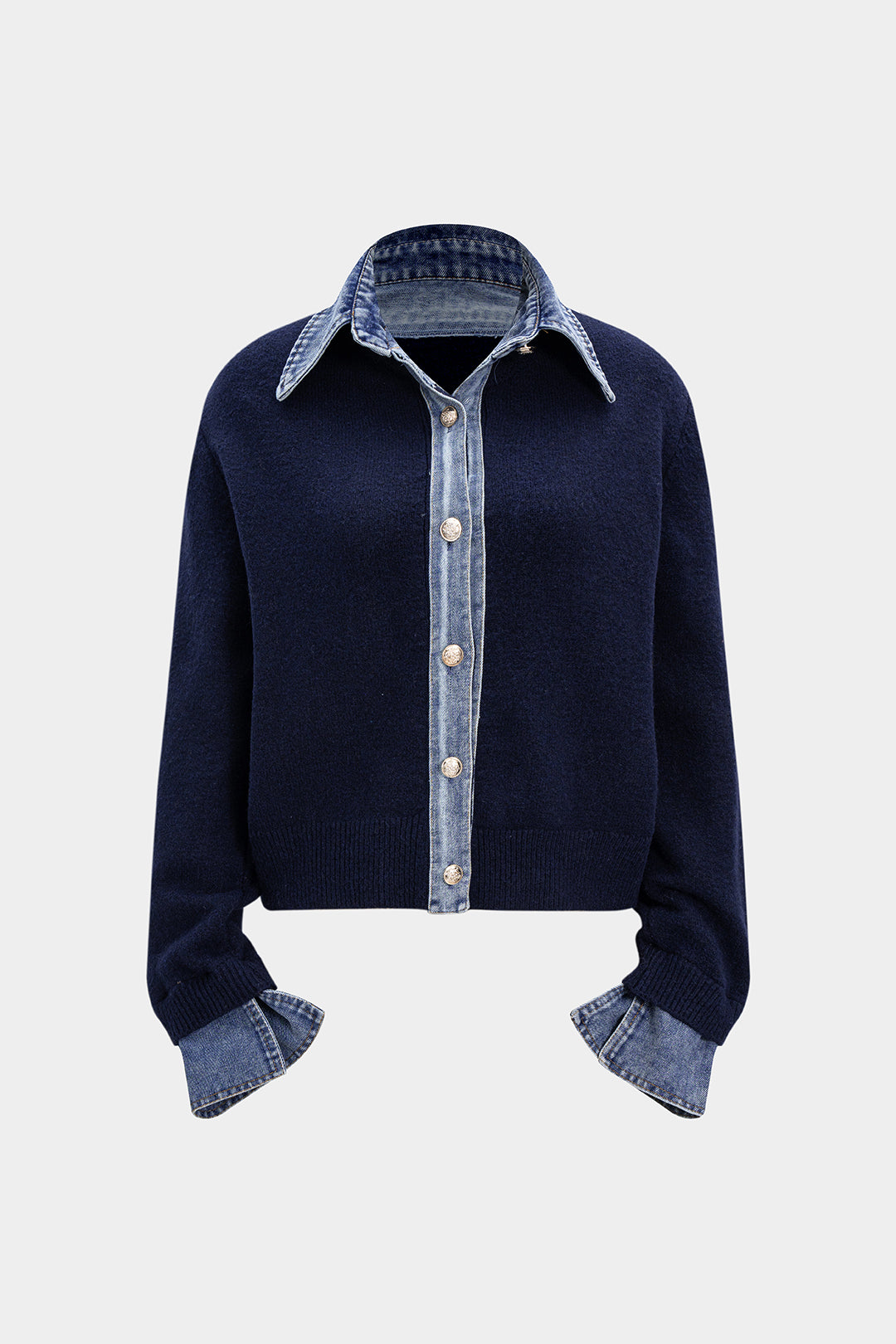 Knit Denim Patchwork Cardigan