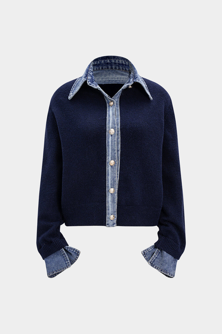 Knit Denim Patchwork Cardigan