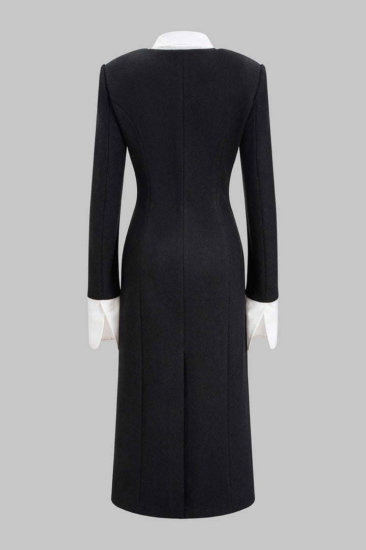 Patchwork Double Breasted Long Sleeve Maxi Dress