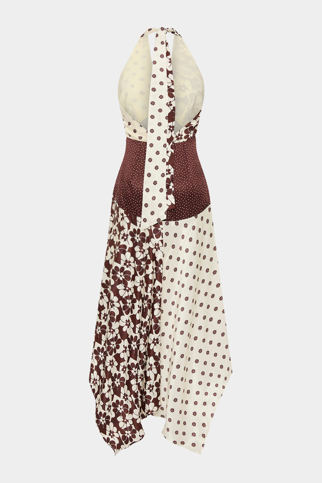Floral Polka Dots Print Halter V-Neck Sleeveless Maxi Dress